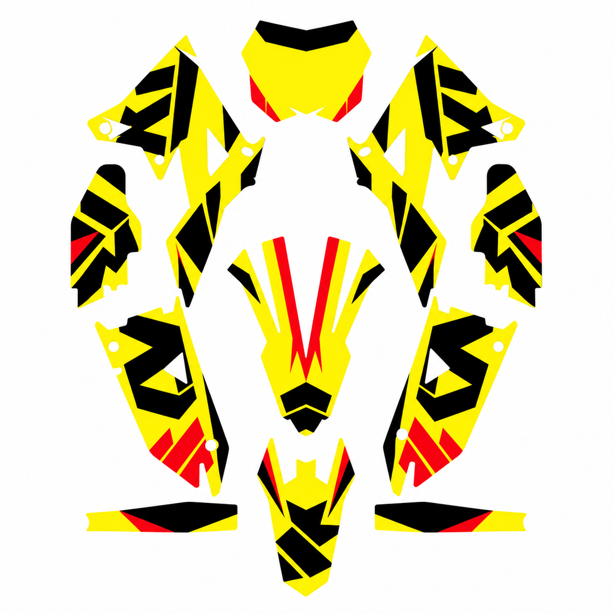 Grafiche adesive personalizzate per Valenti, giallo e nero — kit Binni Design, modello 04