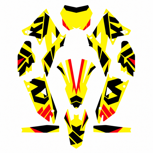 Grafiche adesive personalizzate per Valenti, giallo e nero — kit Binni Design, modello 04