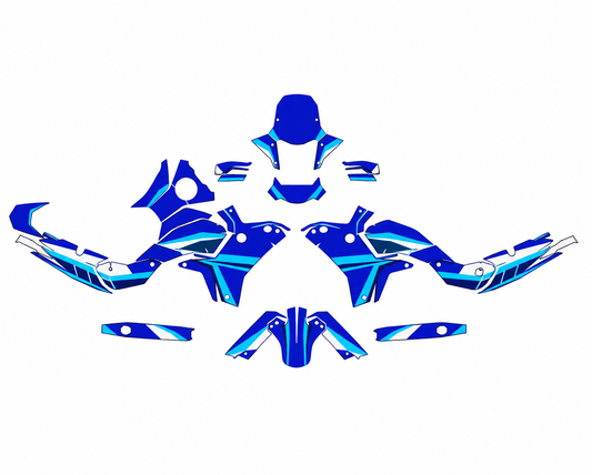 Grafiche adesive personalizzate per Yamaha adventure, blu e azzurro — kit Binni Design, modello 05