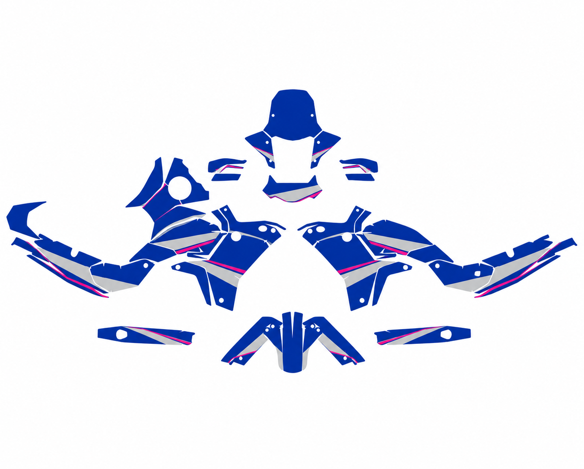 Grafiche adesive personalizzate per Yamaha adventure, blu e viola — kit Binni Design, modello 04