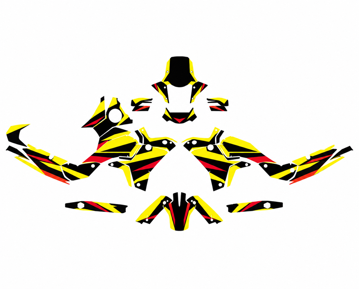 Grafiche adesive personalizzate per Yamaha adventure, giallo e nero — kit Binni Design, modello 07