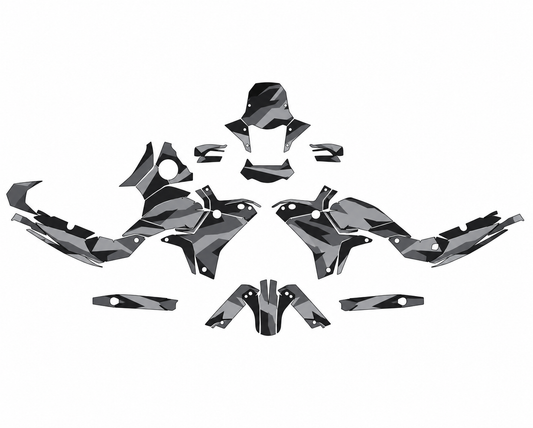 Grafiche adesive personalizzate per Yamaha adventure, grigio e nero — kit Binni Design, modello 01