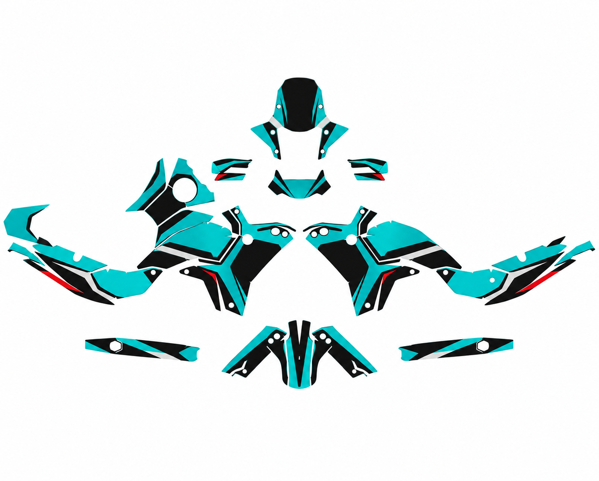 Grafiche adesive personalizzate per Yamaha adventure, turchese e nero — kit Binni Design, modello 02