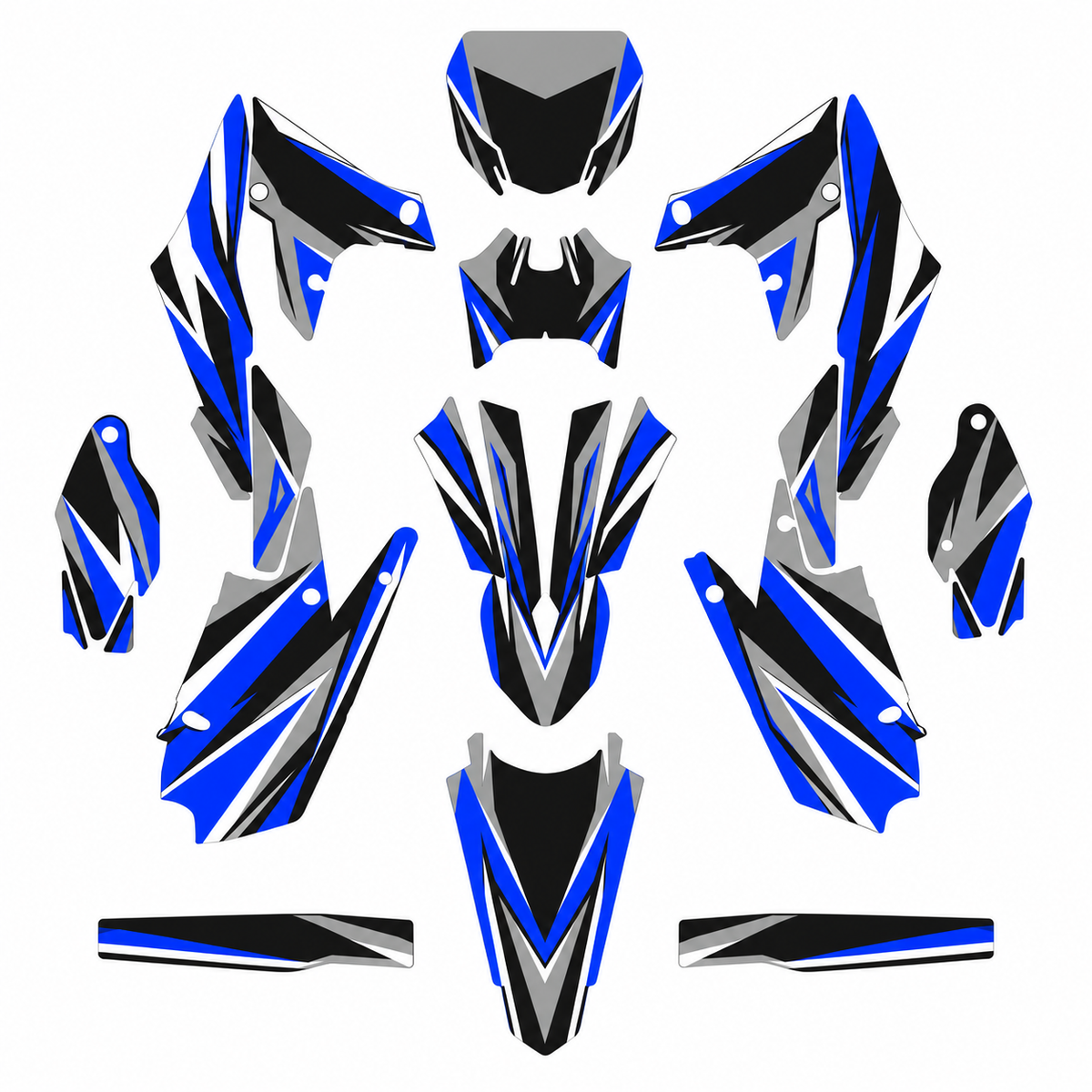 Grafiche adesive personalizzate per Yamaha motard, blu e grigio — kit Binni Design, modello 05