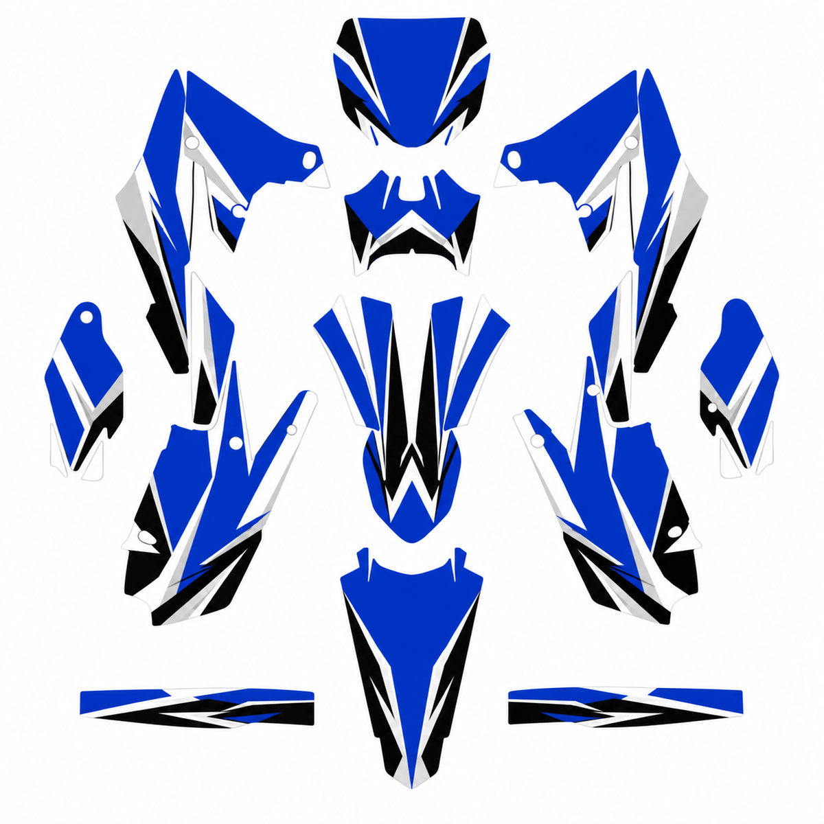 Grafiche adesive personalizzate per Yamaha motard, blu e nero — kit Binni Design, modello 06