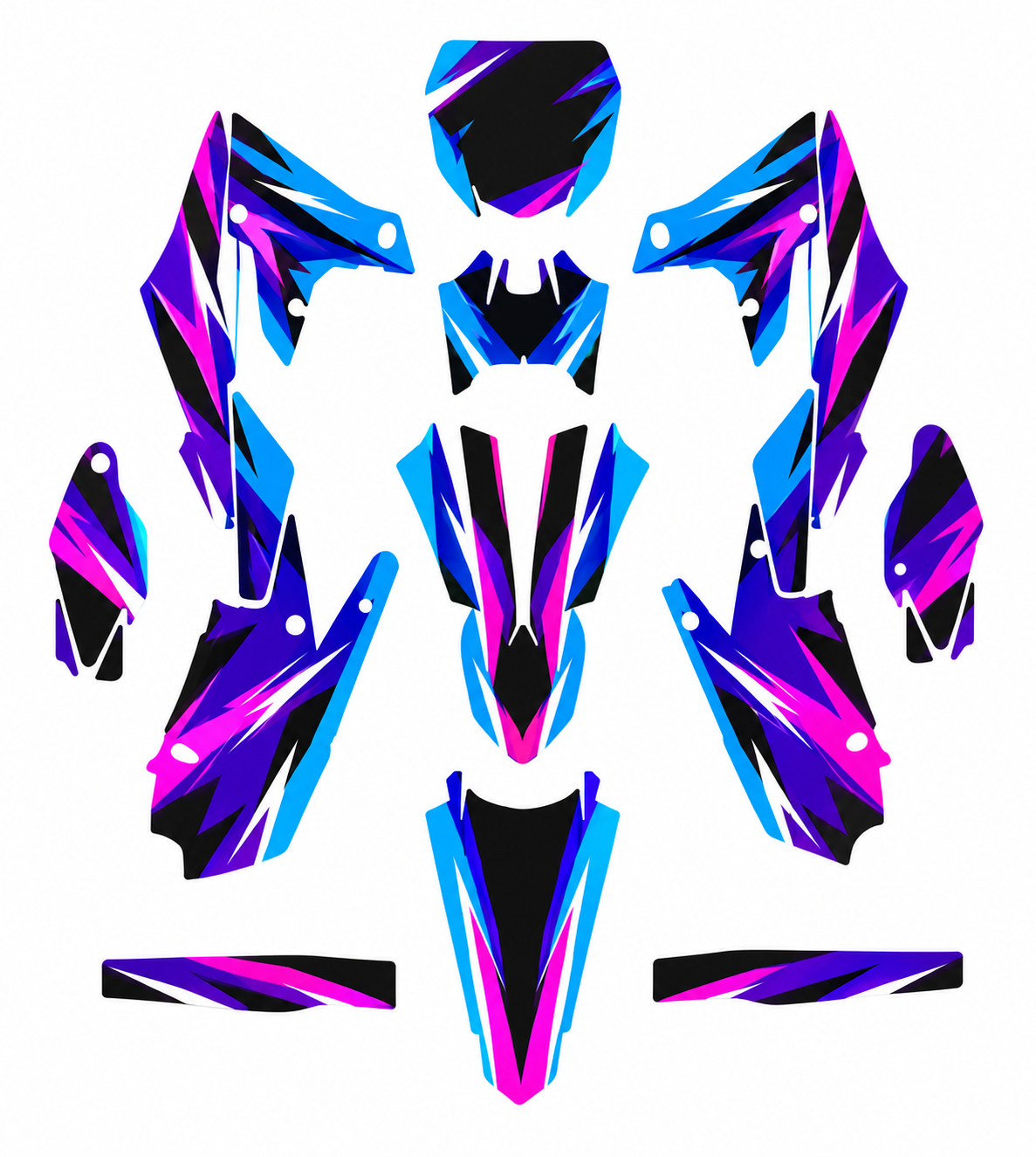 Grafiche adesive personalizzate per Yamaha motard, blu e viola — kit Binni Design, modello 02
