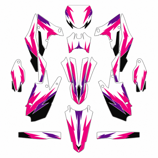 Grafiche adesive personalizzate per Yamaha motard, fucsia e grigio — kit Binni Design, modello 07