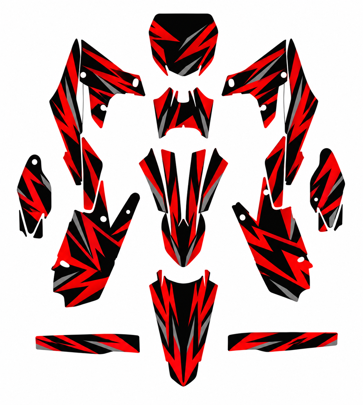 Grafiche adesive personalizzate per Yamaha motard, rosso e nero — kit Binni Design, modello 04