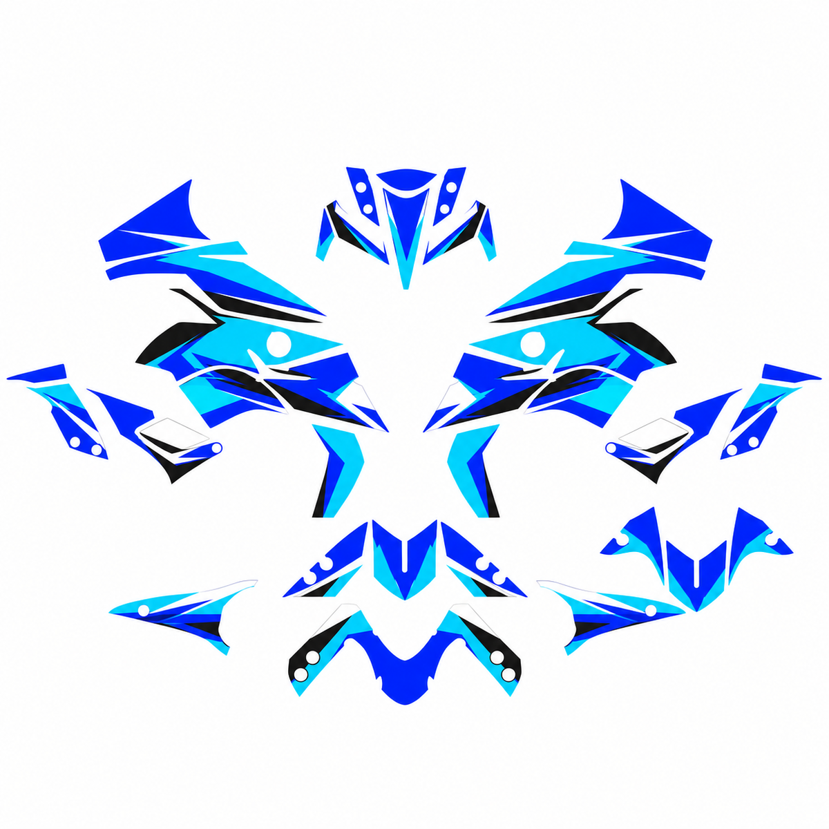 Grafiche adesive personalizzate per Yamaha stradale, blu e azzurro — kit Binni Design, modello 06