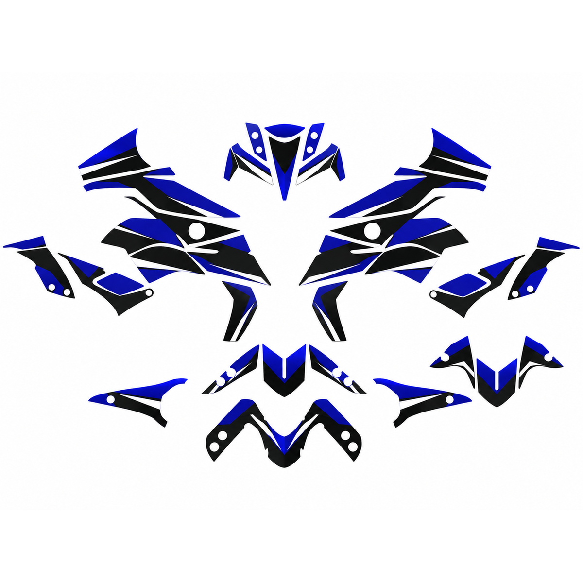 Grafiche adesive personalizzate per Yamaha stradale, blu e nero — kit Binni Design, modello 01