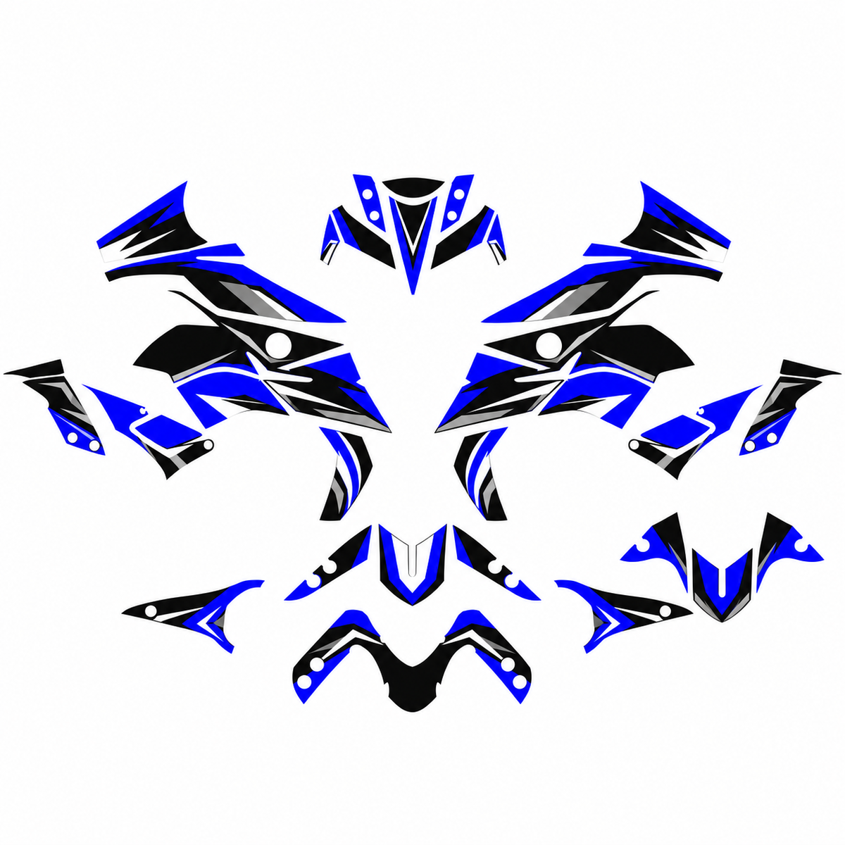 Grafiche adesive personalizzate per Yamaha stradale, blu e nero — kit Binni Design, modello 07