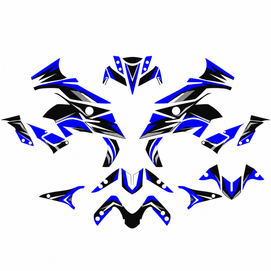 Grafiche adesive personalizzate per Yamaha stradale, blu e nero — kit Binni Design, modello 07